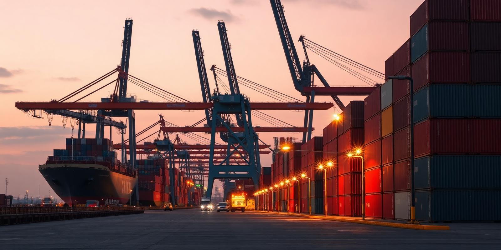 Container terminal at dusk