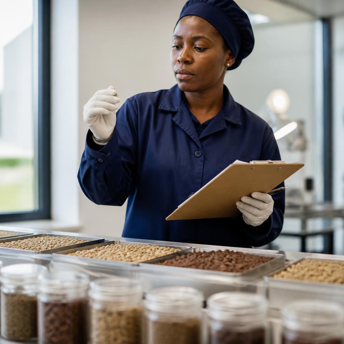 Specialist carrying out quality inspection of graded agricultural commodities